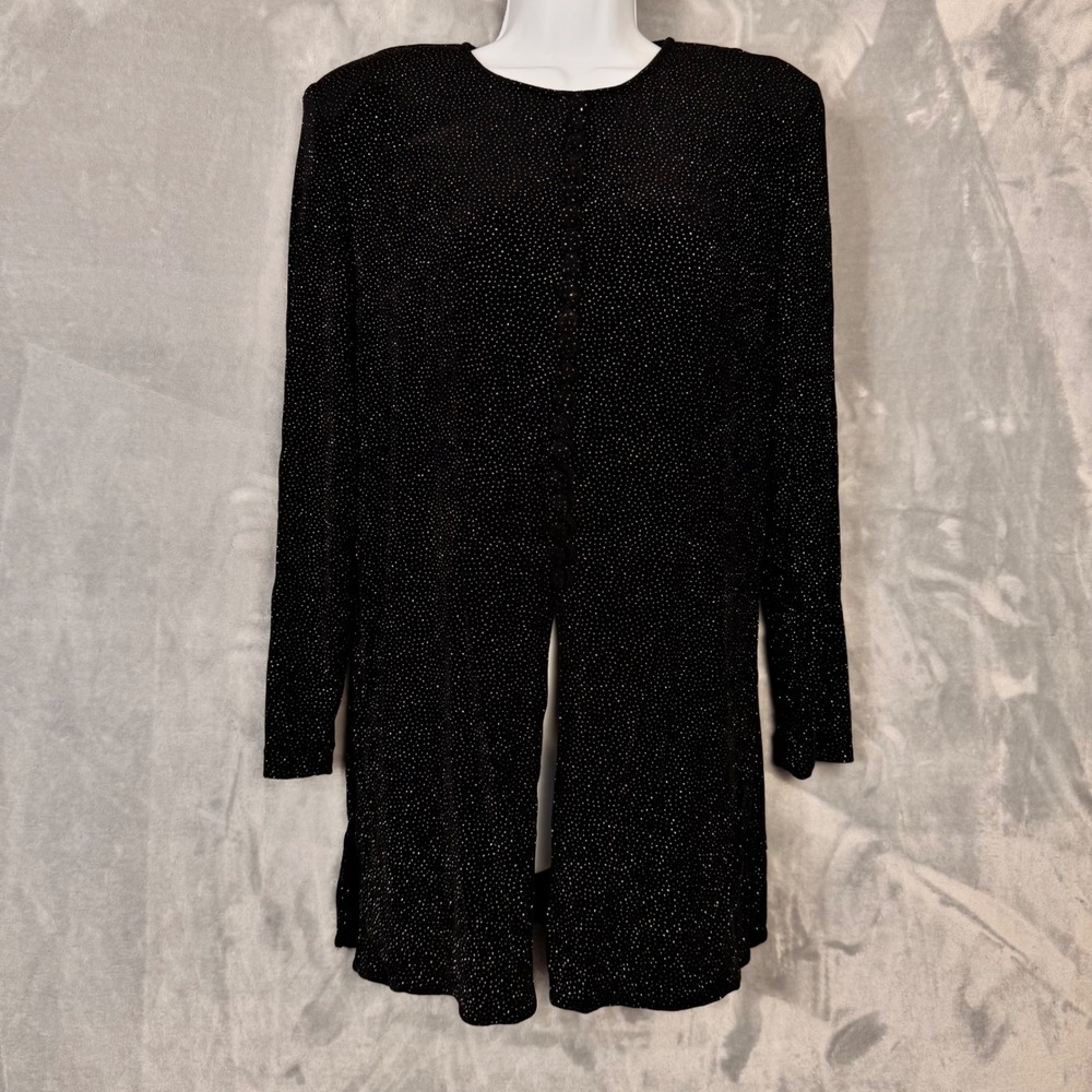 J.B.S. LTD. Shimmer Tunic Women 8/10 Black Silver Glitter Evening Longline Top